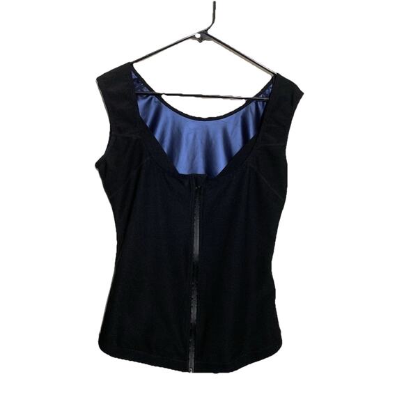 Sweat Shaper Sz 2x / 3x Tank Slimming Sauna Black Blue Full Zip Workout Top - Picture 1 of 4